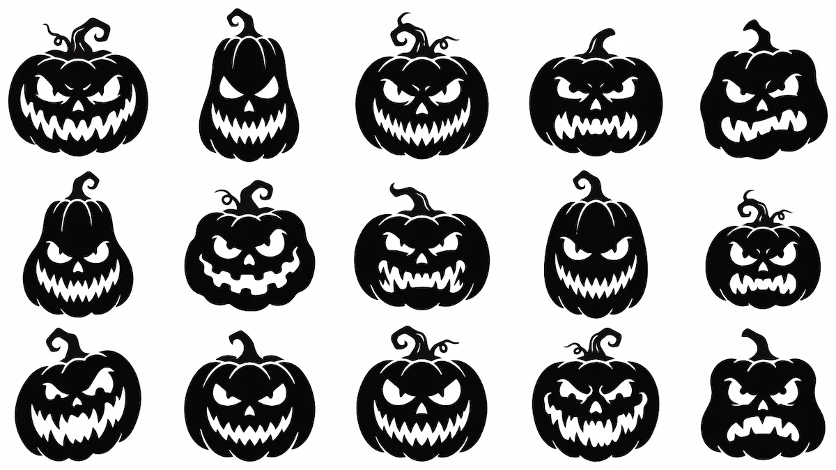 Laser cut and engrave Scary Pumpkin Lantern Faces Silhouette Set