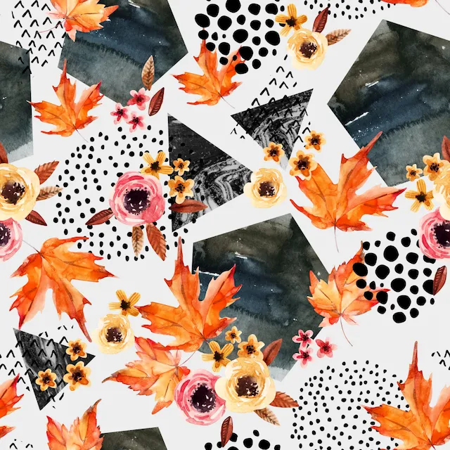 Autumn Floral Pattern With Geometric Shapes