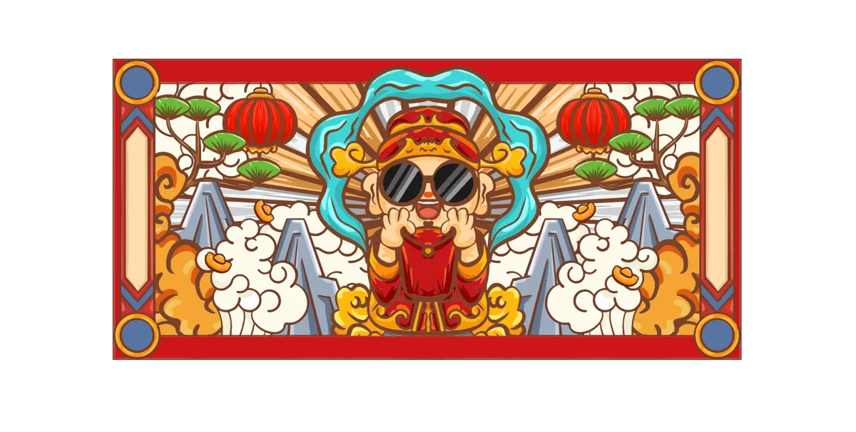 Laser cut and engrave Chinese New Year God With Sunglasses