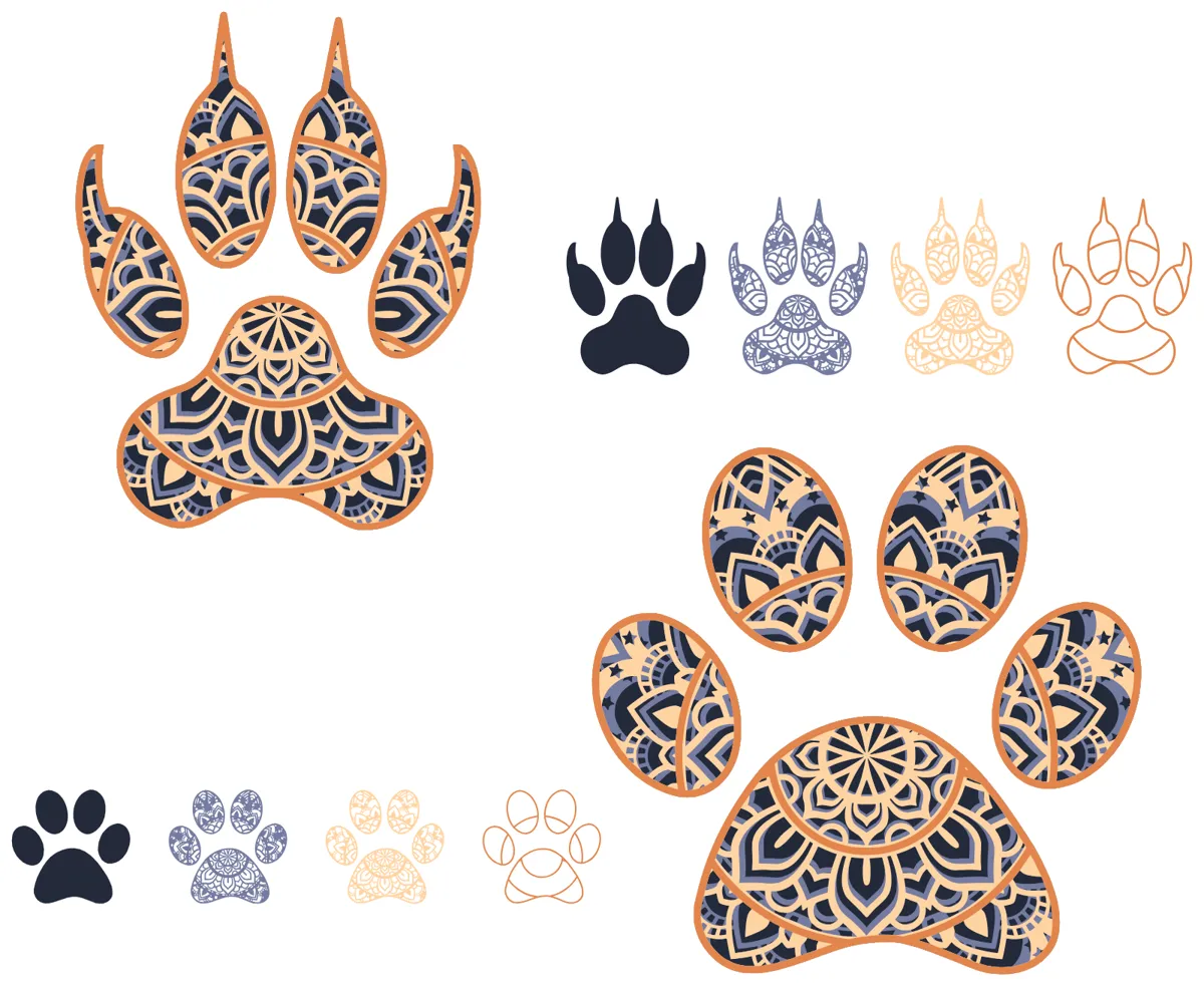 Laser cut and engrave Mandala Animal Paw Print Set
