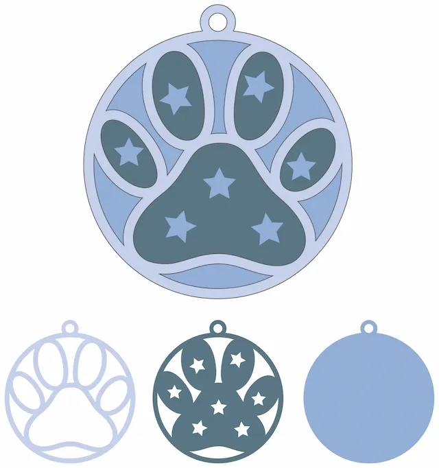 Paw Print Ornament With Star Cutouts