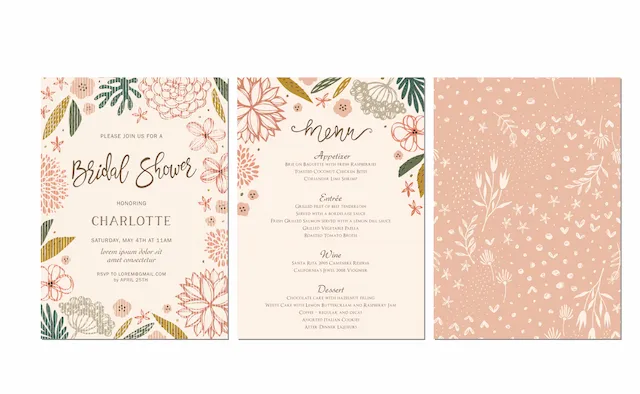 Bridal Shower Invitation And Menu Set