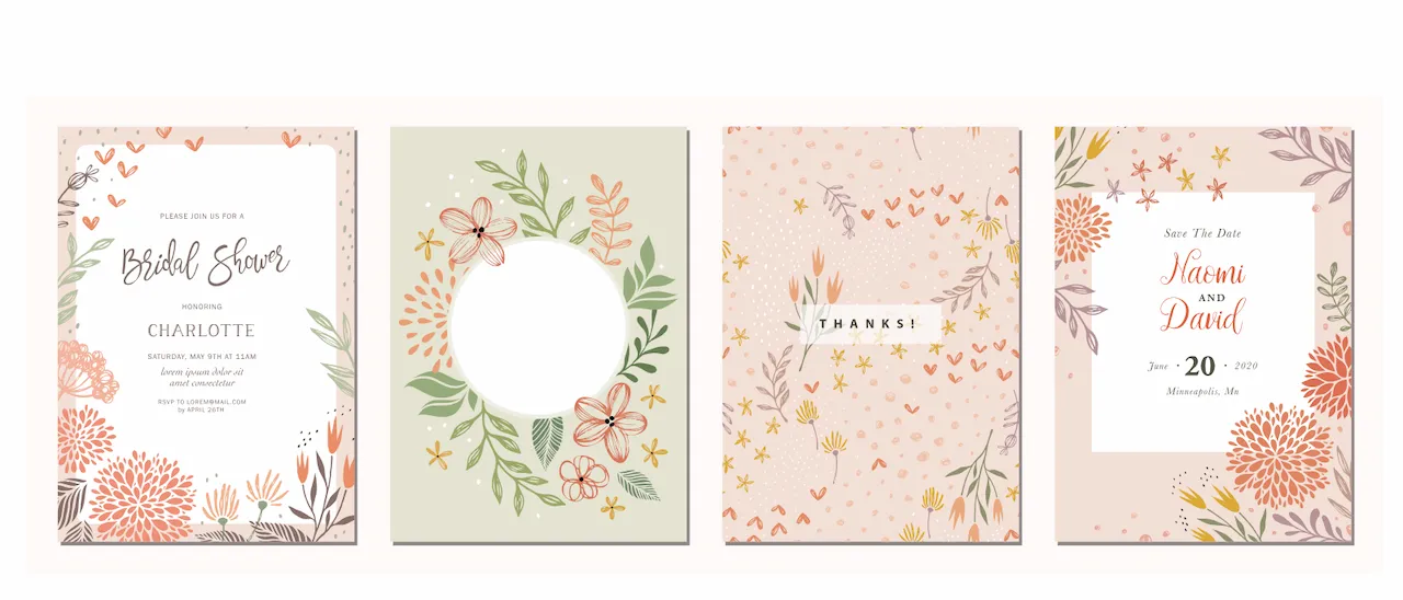Laser cut and engrave Floral Wedding Invitation And Stationery Set
