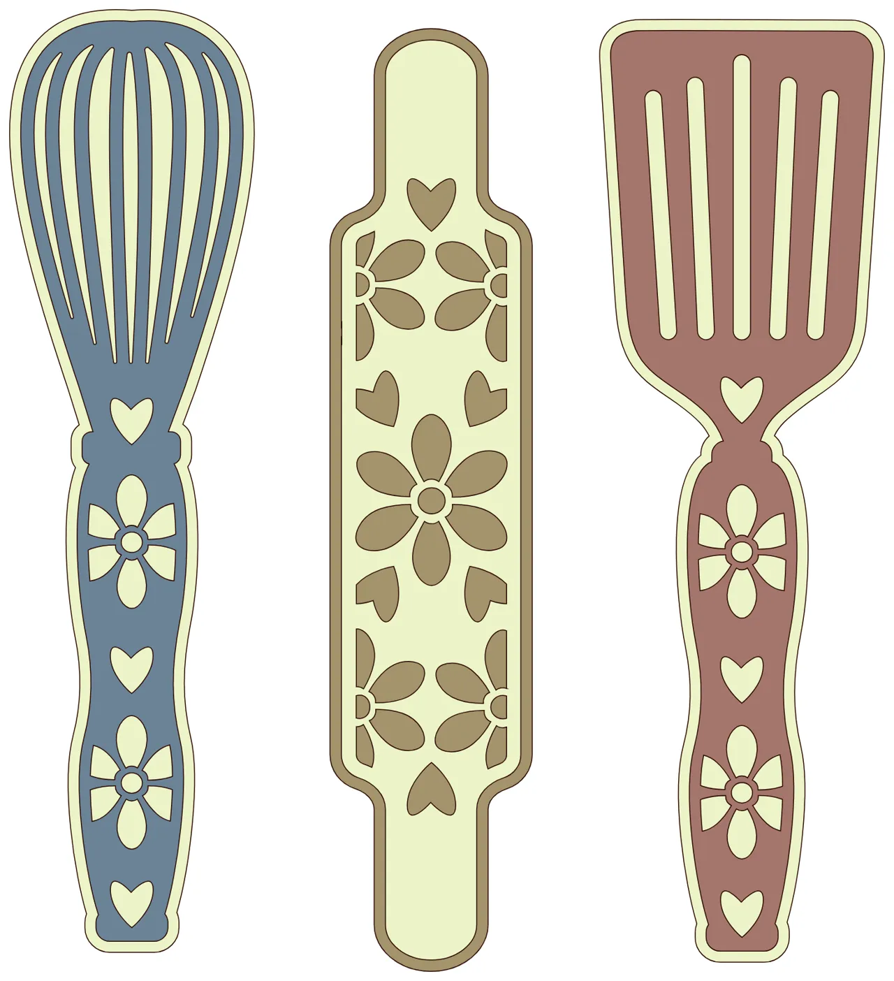 Laser cut and engrave Decorative Kitchen Utensils With Floral Patterns
