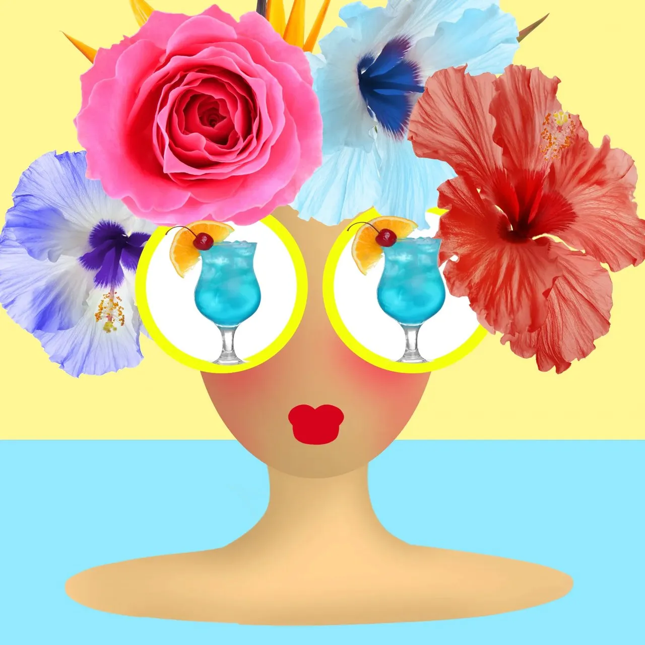 Laser cut and engrave Woman Portrait With Floral Hair And Cocktails