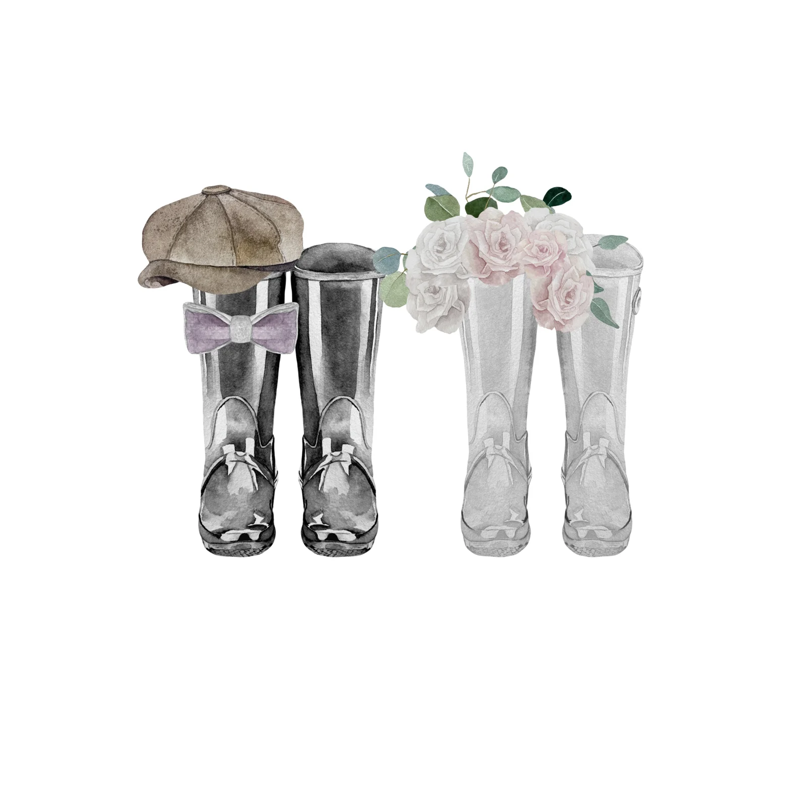 Laser cut and engrave Wedding Boots With Flowers And Hat