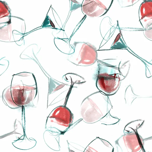 Watercolor Wine And Cocktail Glass Pattern