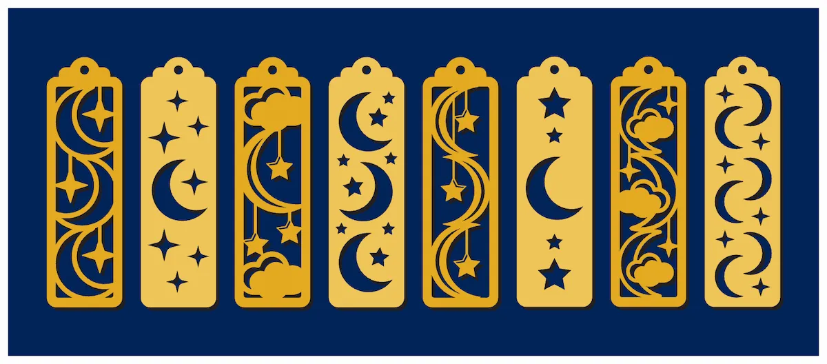 Laser cut and engrave Celestial Moon And Star Bookmark Set