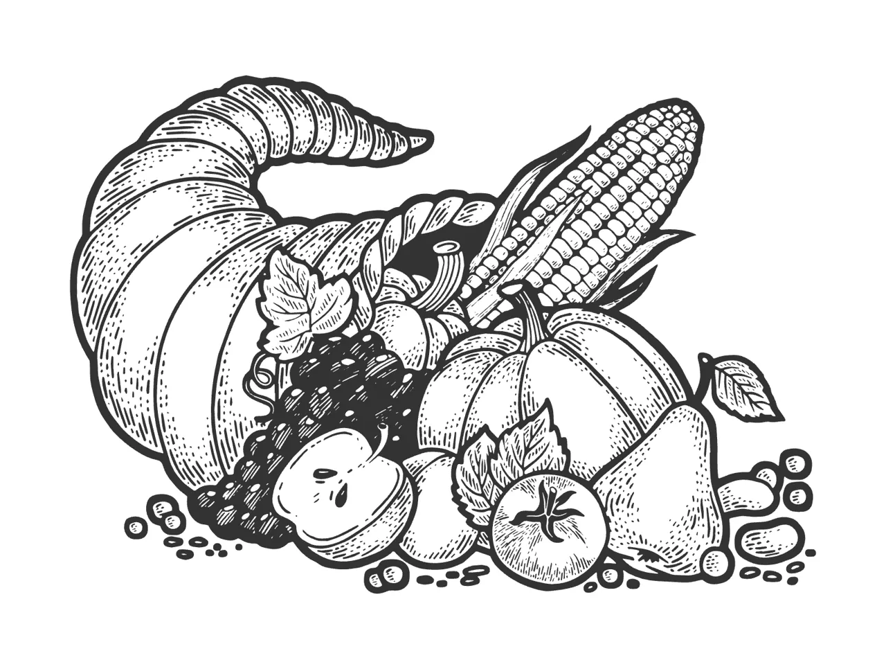 Laser cut and engrave Cornucopia With Harvest Fruits And Vegetables