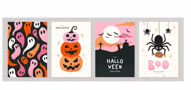 Halloween Greeting Cards Set With Motifs