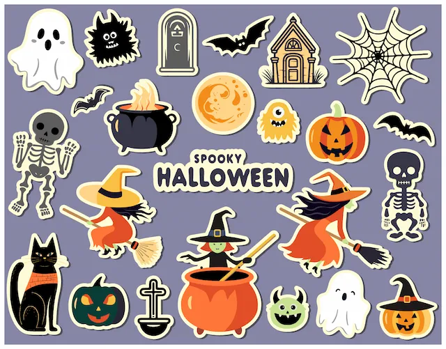 Spooky Halloween Sticker Set With Icons