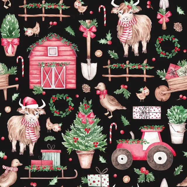 Christmas Farm Animal Seamless Pattern