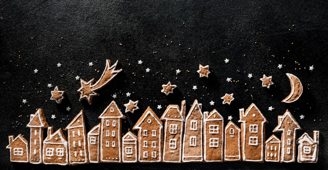 Laser cut and engrave Gingerbread Village With Stars And Moon