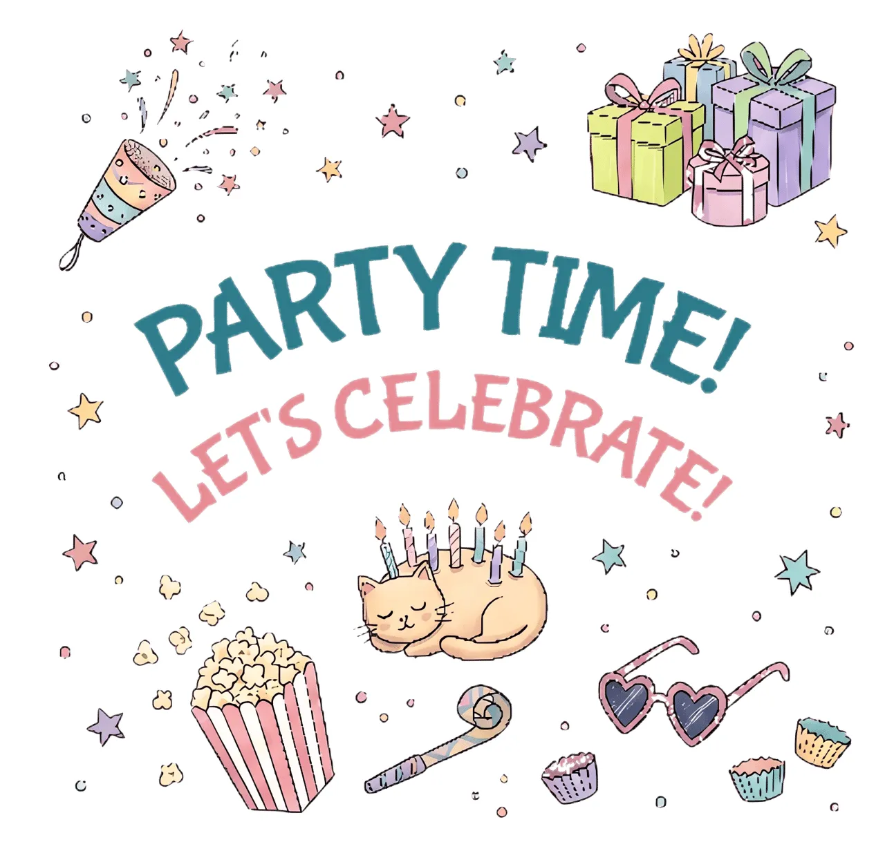 Laser cut and engrave Cat Themed Party Celebration Illustration