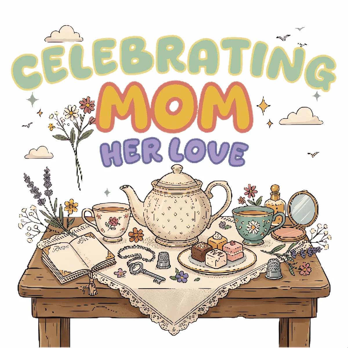 Laser cut and engrave Celebrating Mom Her Love Tea Party