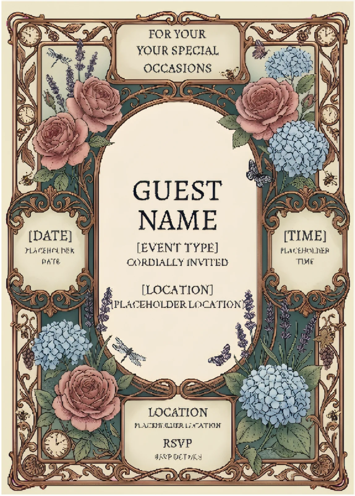 Vintage Floral Wedding Invitation Template