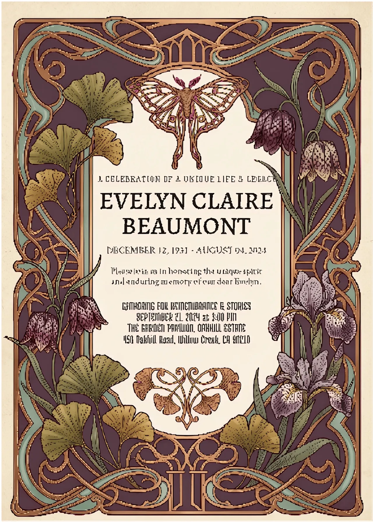 Laser cut and engrave Art Nouveau Floral Memorial Template