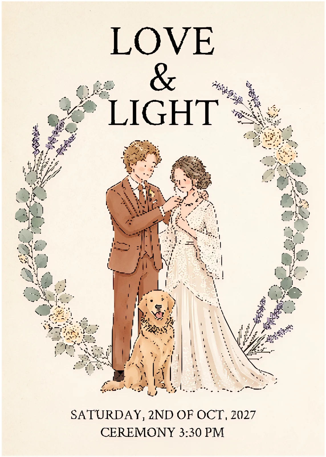 Wedding Invitation With Bride Groom Dog