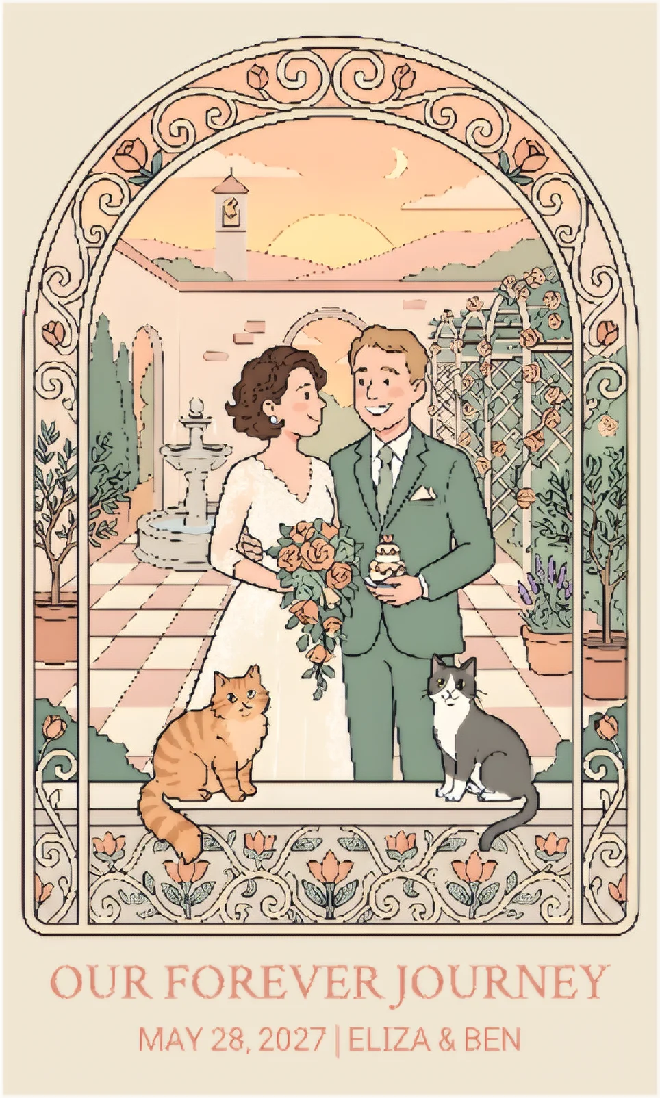 Couple Wedding Portrait With Cats