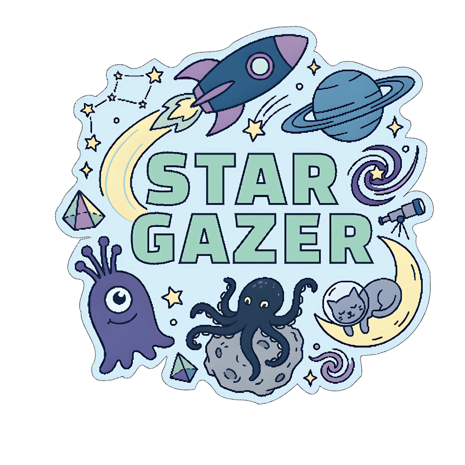 Stargazer Space Theme Sticker Design